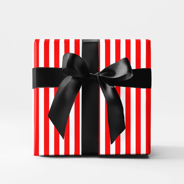 Papel De Presente Stripes de Canas Vermelhas (Red Candy Cane Stripes Wrapping Paper)