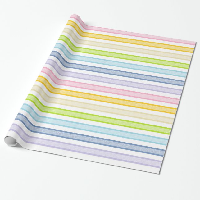 Papel De Presente Stripes Descritas Pastel Arco-íris (Desenrolado)