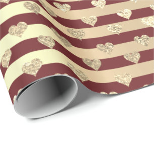 Papel De Presente Stripes Line Hearpaigne Dourada Burgundy Maroon