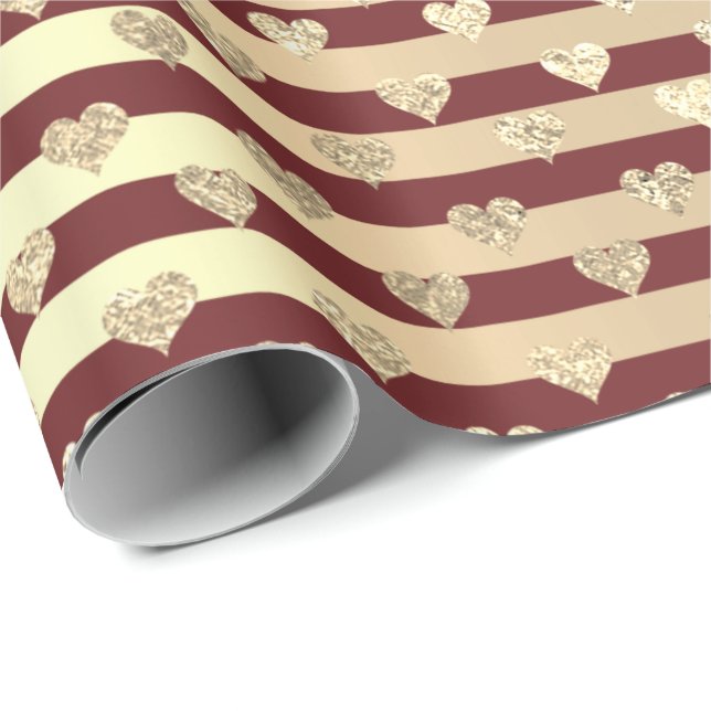 Papel De Presente Stripes Line Hearpaigne Dourada Burgundy Maroon (Ponta do rolo)