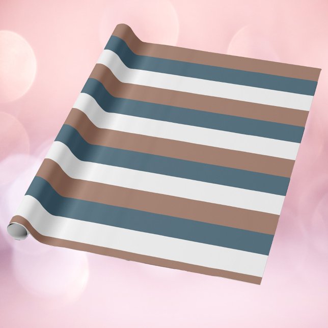 Papel De Presente Stripes Padrão Mocha Brown Teal White (Wrapping paper with a pattern of mocha brown, teal and white stripes)