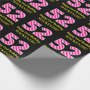 Papel De Presente Stripes Rosa Diversos "52"; Feliz 52º aniversári