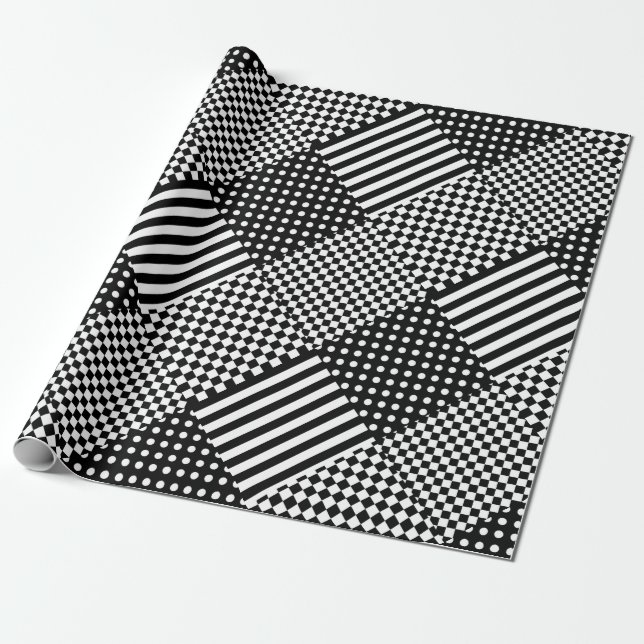 Papel De Presente Stripes Verificar Bolinhas Mistura de Design de de (Desenrolado)