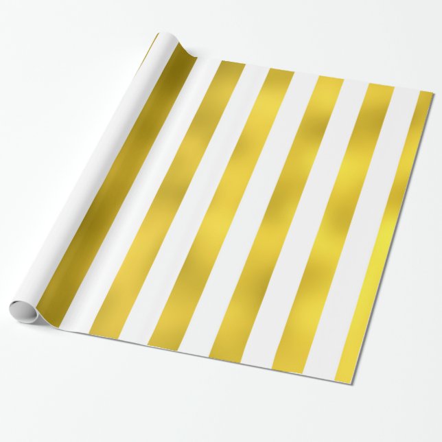 Papel De Presente Stripes Verticais Verticais Bronze Douradas em Fal (Desenrolado)