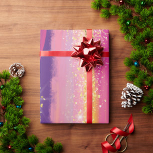 Papel De Presente Strips Coloridas do Arco-íris com Brilho Dourado F