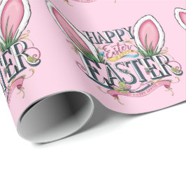 Papel De Presente Stylish bunny ears pink Happy Easter