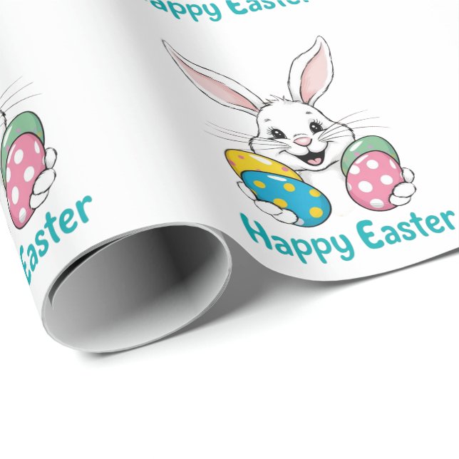 Papel De Presente Stylish bunny eggs Floral Happy Easter gift (Ponta do rolo)