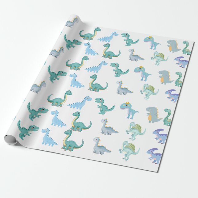 Papel De Presente Stylish Dinosaur Baby Shower White (Desenrolado)