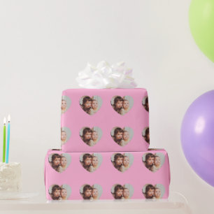 Papel De Presente Sua foto personalizada em um padrão cardíaco