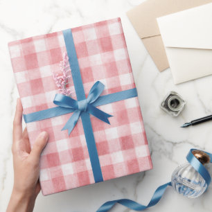 Papel De Presente Suave Rosa Feminino Branco Xadrez Listras Aniversá