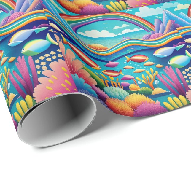 Papel De Presente Submarino Colorido sob o arco-íris (Ponta do rolo)