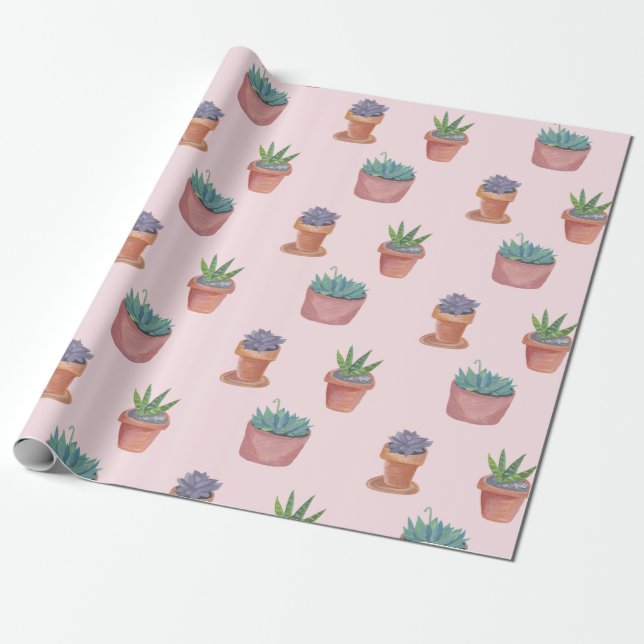 Papel De Presente Succults e cactos em plástico rosa (Desenrolado)