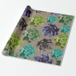 Papel De Presente Succults Faux Burlap<br><div class="desc">Suculentos russos e coloridos de várias cores falham burlap.</div>