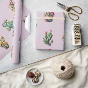 Papel De Presente Suculenta Tropical Cacto Lavanda