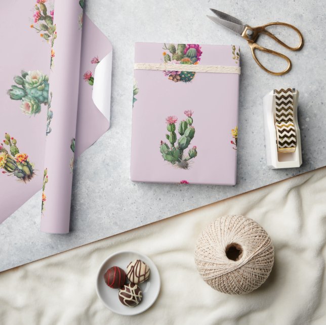 Papel De Presente Suculenta Tropical Cacto Lavanda (Artesanato)