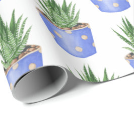 Papel De Presente Suculente No Pote Da Bolinhas