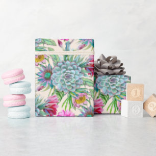 Papel De Presente Suculentes Echeveria Cactus Flowers Padrão