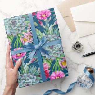 Papel De Presente Suculentes Echeveria Cactus Flowers Padrão