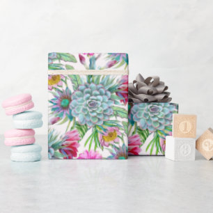 Papel De Presente Suculentes Echeveria Cactus Flowers Padrão 