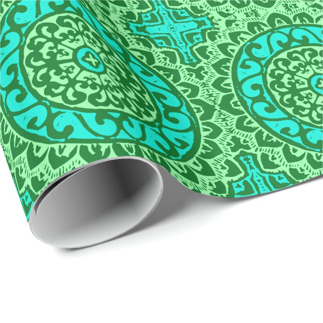 Papel De Presente Sudoeste do Sol Mandala Batik, Verde limão (Ponta do rolo)