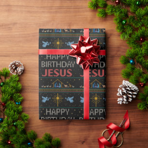 Papel De Presente Suéter de Natal Cristão Feliz Aniversário Jesus