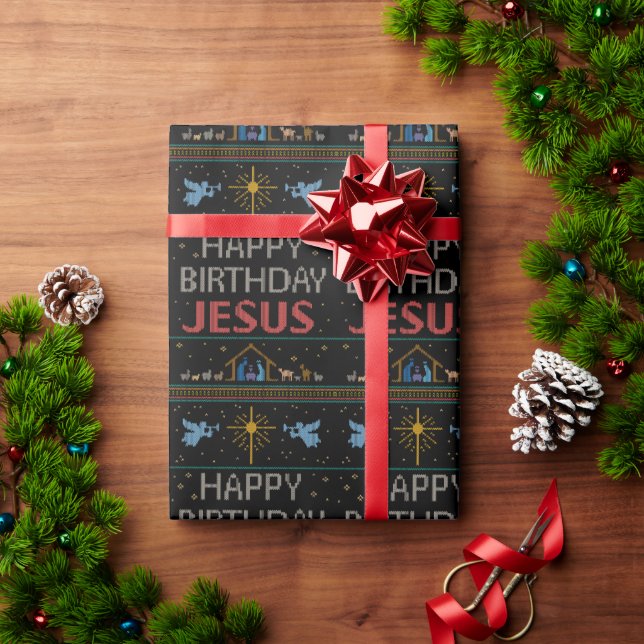 Papel De Presente Suéter de Natal Cristão Feliz Aniversário Jesus (Presente de Natal)