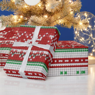 Papel De Presente Suéter de Natal Vermelho, Verde, Branco Feio