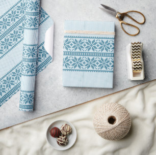Papel De Presente Suéter Feio de Natal com Floco de Neve Azul Tricot