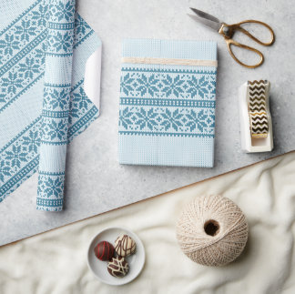 Papel De Presente Suéter Feio de Natal com Floco de Neve Azul Tricot