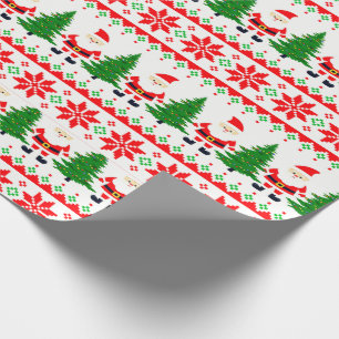 Papel De Presente Suéter Feio Santa Pixelado Listras Festivas 