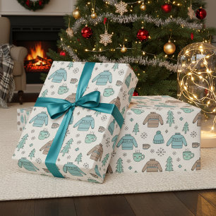 Papel De Presente Suéter Fofo de Inverno Aconchegante & Cacau Quente