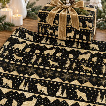 Suéter Nórdico Dourado Animais de Inverno Preto
