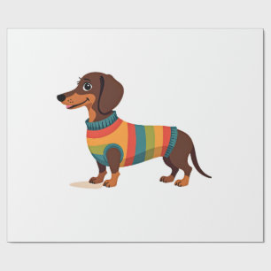 Papel De Presente Suéter Vintage Arco-íris Dachshund Cachorro Fofo I