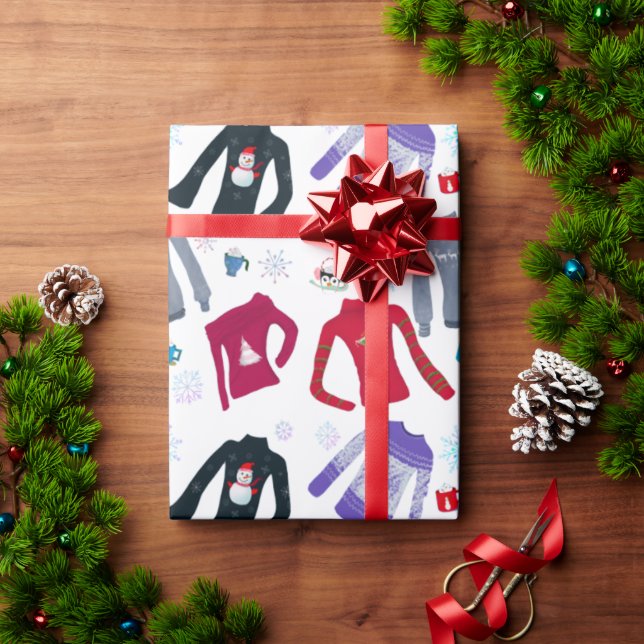 Papel De Presente Suéteres de Natal de Inverno e Chocolates Quentes (Presente de Natal)