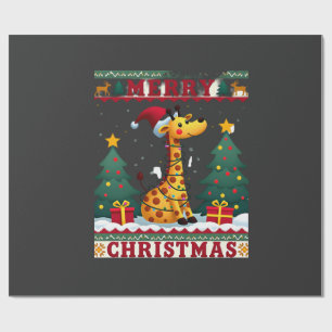 Papel De Presente Suéteres Feios de Natal de Girafa Chapéu Divertido
