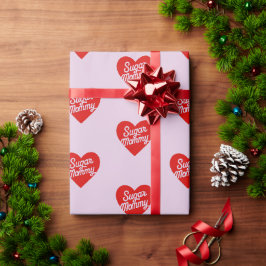 Papel De Presente Sugar Mommy Tipografia de Corações Rosa Engraçado