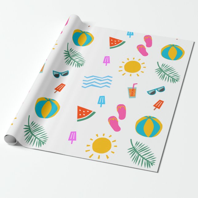 Papel De Presente Summer Beach Pattern Birthday Wrappaper (Desenrolado)