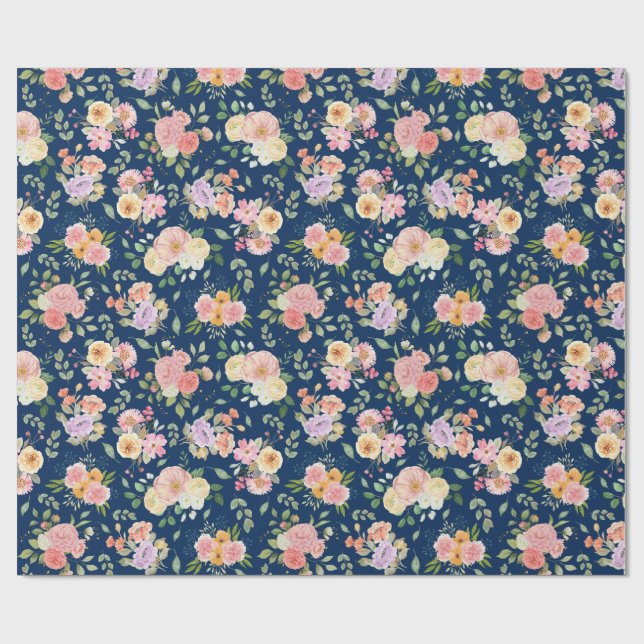 Papel De Presente Summer Boho Floral em Azul Marinho (Aberto)