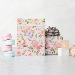 Papel De Presente Summer Boho Floral em Bebê Rosa