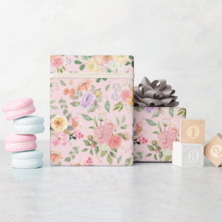 Papel De Presente Summer Boho Floral em Bebê Rosa