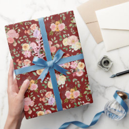 Papel De Presente Summer Boho Floral no Barn Red