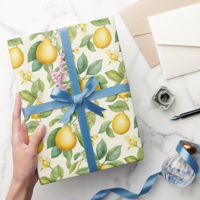 Papel De Presente Summer Lemon Watercolor (Presentear)