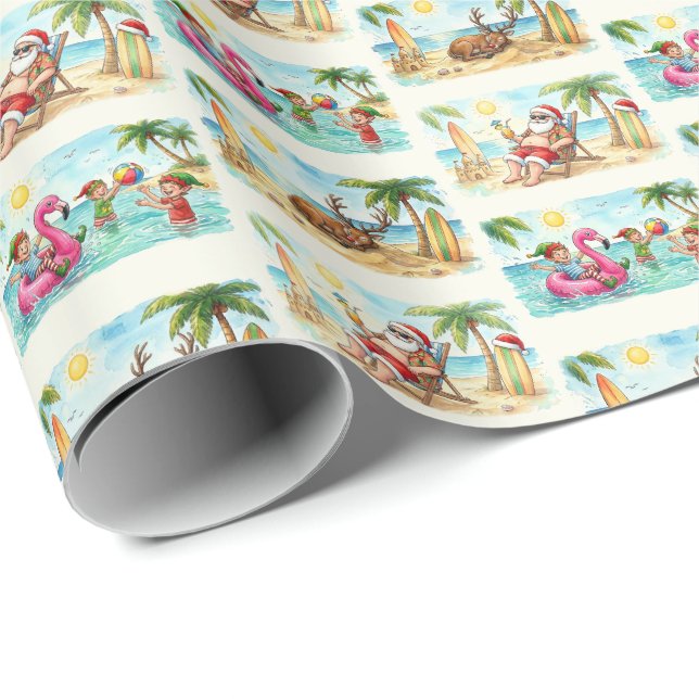 Papel De Presente Summer Santa Wrapping Paper – Tropical Christmas B (Ponta do rolo)