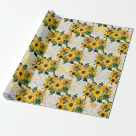 Papel De Presente Summer Sunflower Dourado Honeycomb Gift