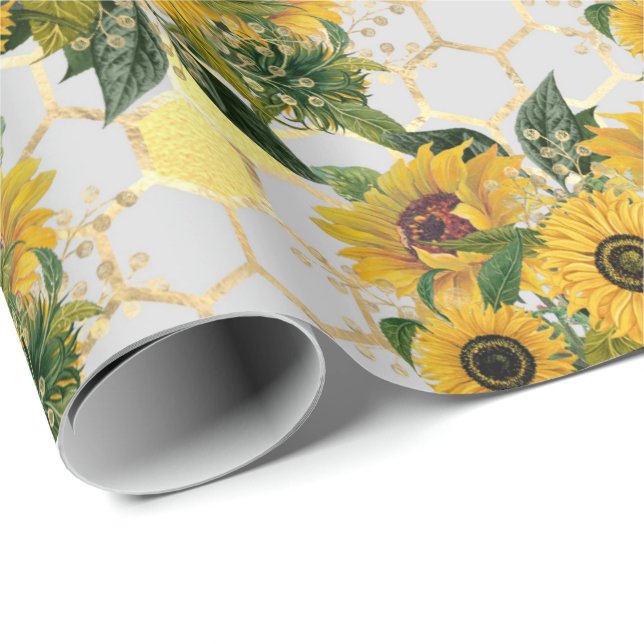 Papel De Presente Summer Sunflower Dourado Honeycomb Gift (Ponta do rolo)