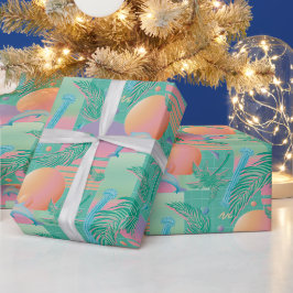 Papel De Presente Summer Vaporwave Sunset e Palm Trees