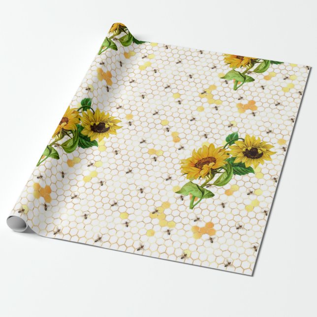 Papel De Presente Sunflower and Bee Series Design Nine (Desenrolado)