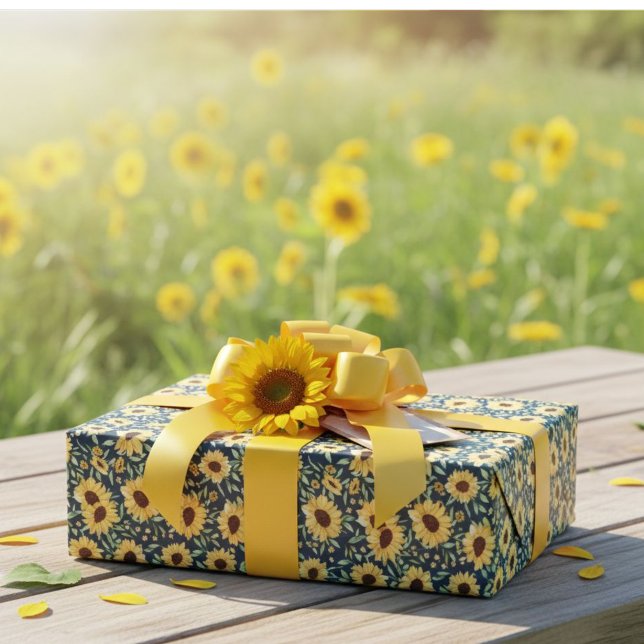 Papel De Presente Sunflower and Foliage Pattern Gift Wrap Paper  (Criador carregado)