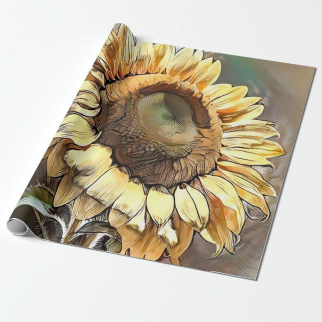 Papel De Presente Sunflower In Morning Moderna Art Collection (Desenrolado)