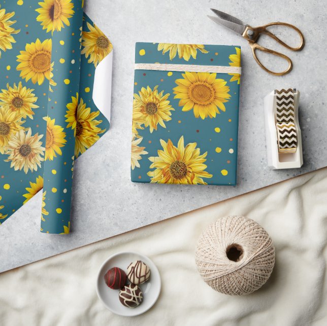 Papel De Presente Sunflowers on Blue (Artesanato)